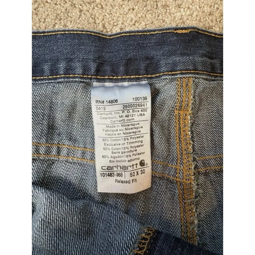 Carhartt Men's Jeans 52x30 Relaxed Fit Denim Blue Cotton Blend‎